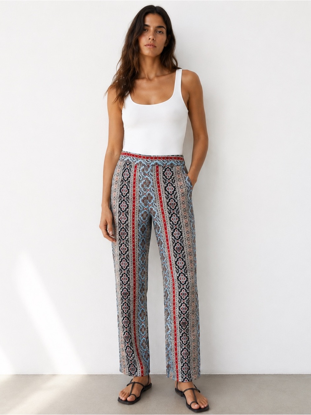 Zara Multicolored Vertical Pattern Pants Size M